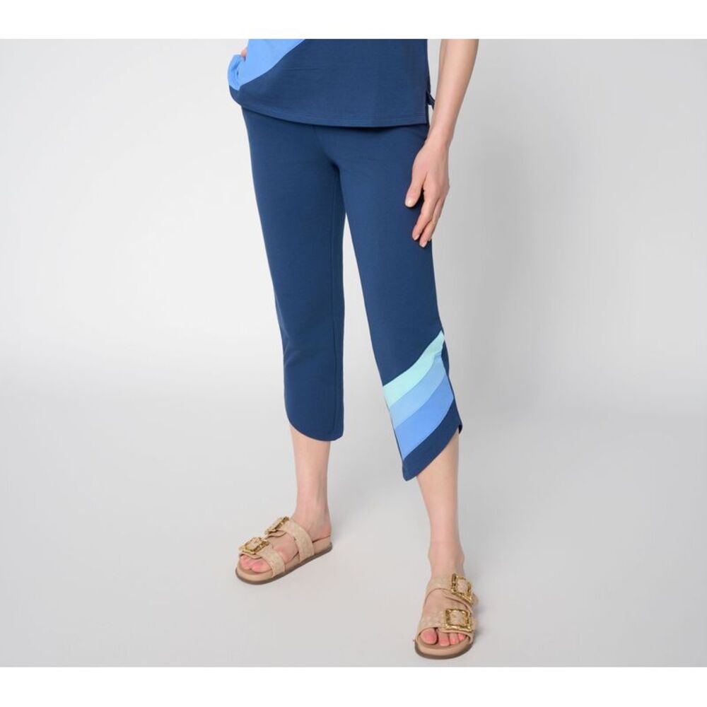 Belle by Kim Gravel Women's Petite Pants PL French Terry Dolphin Hem Blue